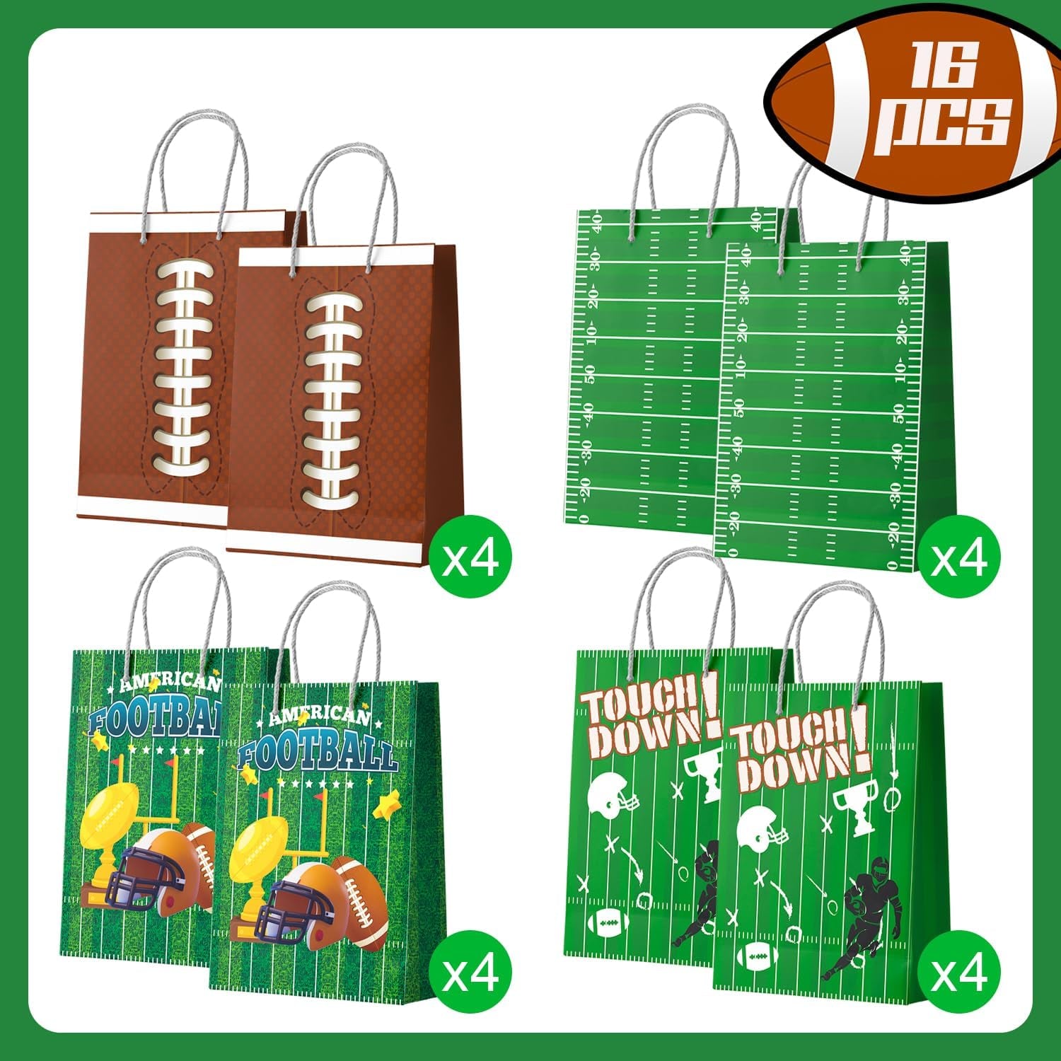 Football Gift Bags, 16 Pcs Football Goodie Bags Set Football Party Favor Bags Football Candy Bags for Super Football Birthday Party Decorations