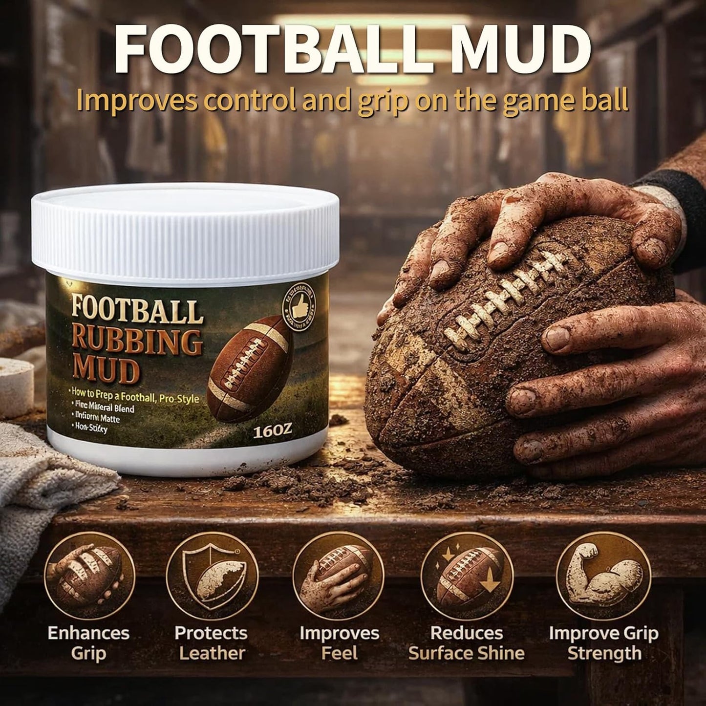 16Oz Football Rubbing Mud Kit, Baseball Mud Prep Kit with Brush, Towel, Gloves,Tape & Scraper, Leather Football Conditioner