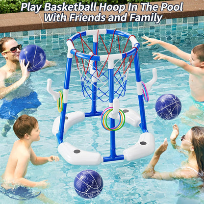 Pool Basketball Hoop, 2 in 1 Floating Pool Toys with 4 Balls and Inflatable Pump, Indoor Outdoor Water Basketball Swimming Pool Games Gifts Toys for Kids Ages 4-8 8-12