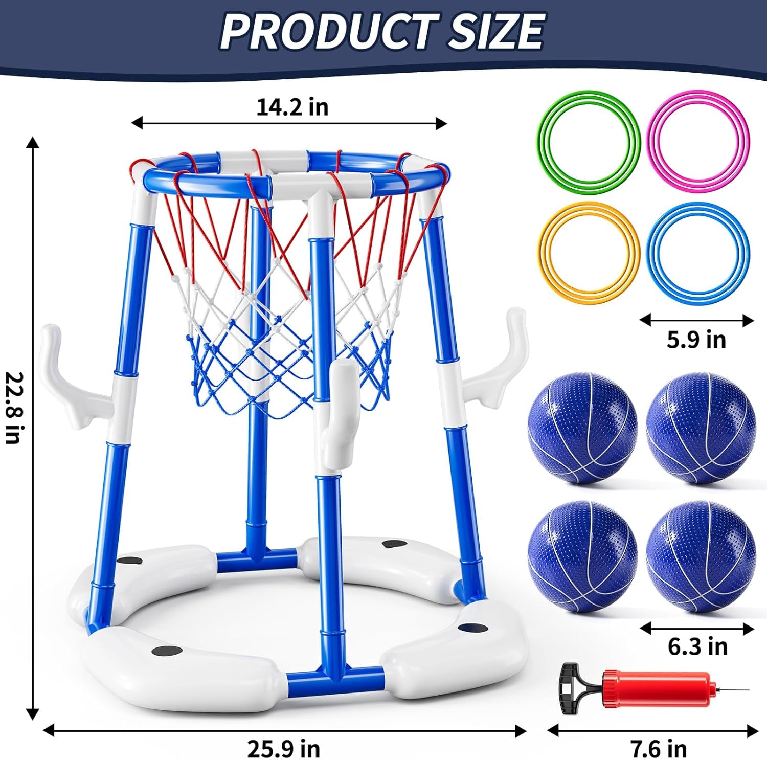 Pool Basketball Hoop, 2 in 1 Floating Pool Toys with 4 Balls and Inflatable Pump, Indoor Outdoor Water Basketball Swimming Pool Games Gifts Toys for Kids Ages 4-8 8-12