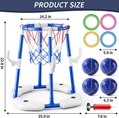 Pool Basketball Hoop, 2 in 1 Floating Pool Toys with 4 Balls and Inflatable Pump, Indoor Outdoor Water Basketball Swimming Pool Games Gifts Toys for Kids Ages 4-8 8-12