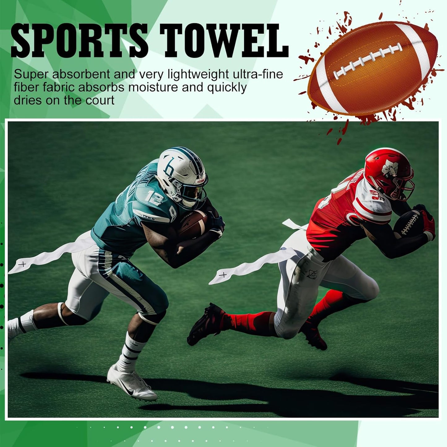 12 Pcs Football Towel Thin Sports Towel with Buttons Football Accessories Drip Streamer for Sports(White,Cross)