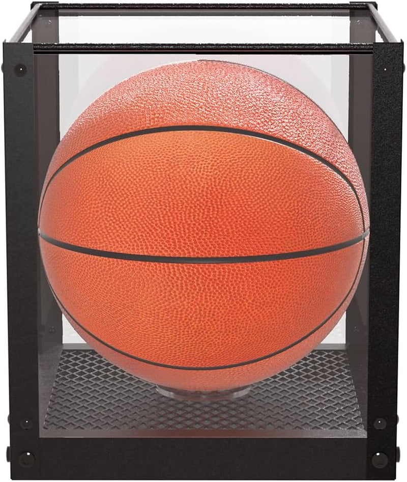 Acrylic Basketball Display Case, Clear Display Box Showcase Holder with Metal Mesh Base for Autograph Football, Socerball, Volleyball Memorabilia Collectibles - MK633A