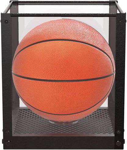 Acrylic Basketball Display Case, Clear Display Box Showcase Holder with Metal Mesh Base for Autograph Football, Socerball, Volleyball Memorabilia Collectibles - MK633A