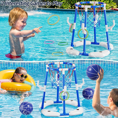 Pool Basketball Hoop, 2 in 1 Floating Pool Toys with 4 Balls and Inflatable Pump, Indoor Outdoor Water Basketball Swimming Pool Games Gifts Toys for Kids Ages 4-8 8-12