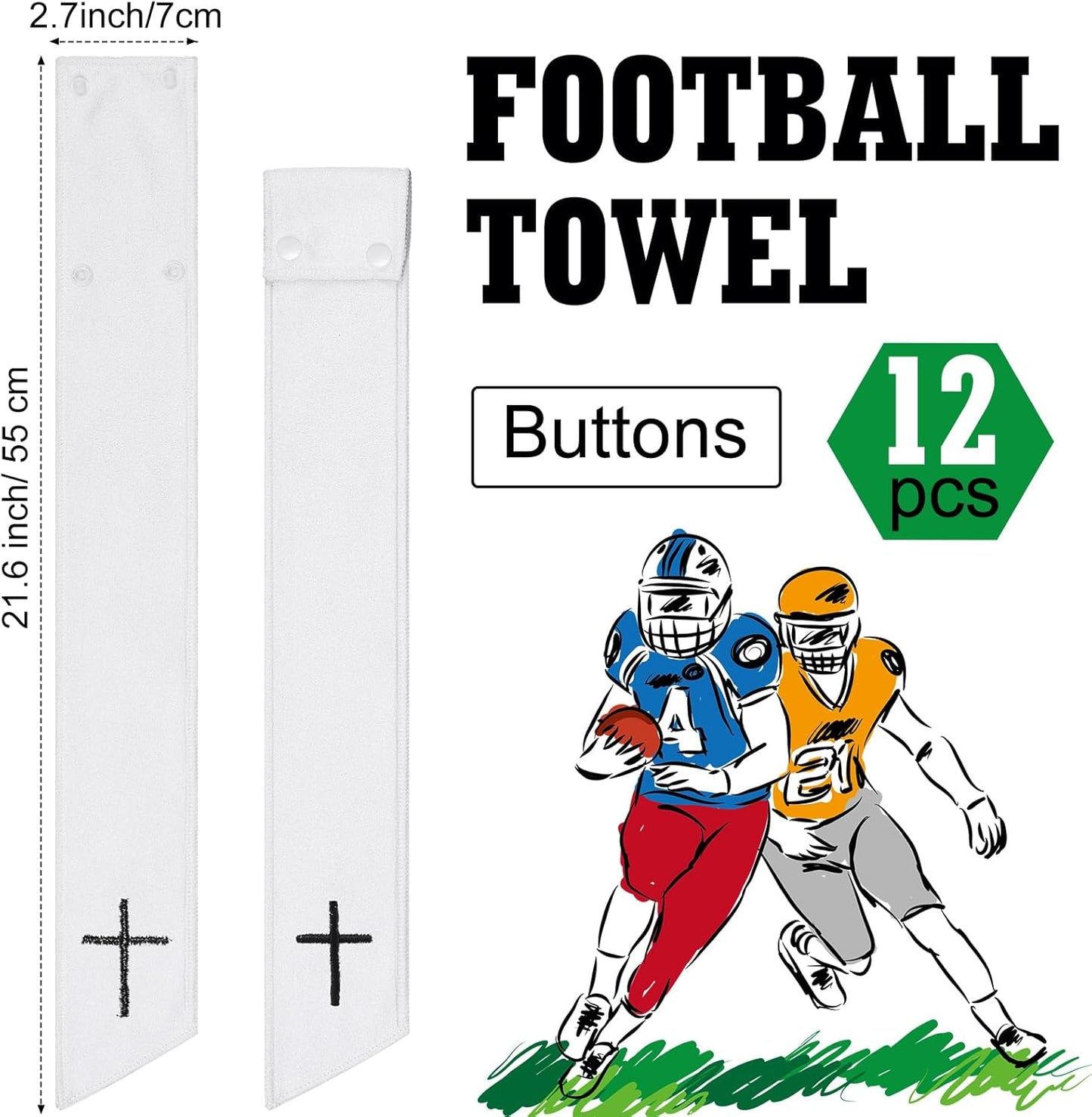 12 Pcs Football Towel Thin Sports Towel with Buttons Football Accessories Drip Streamer for Sports(White,Cross)