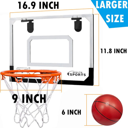 Larger Indoor Basketball Hoop with 9" Large Dunk Rim for Kids and Adults, over the Door Basketball Hoop for Bedroom with 3 Rubber Small 6" Basketball Sport Toy Gifts