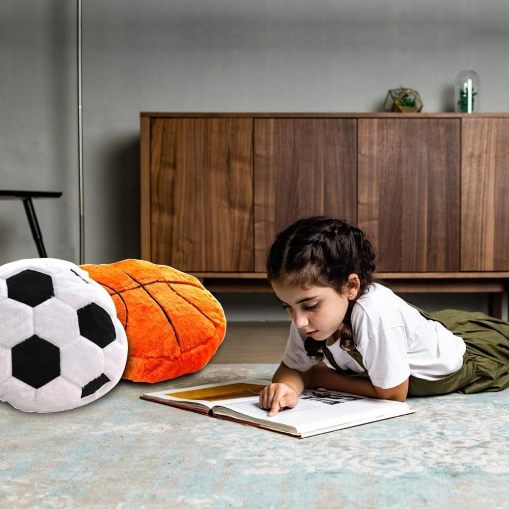 14Inch Basketball Sports Pillow Soft Stuffed Throw Pillow Toys Fluffy Durable Football Plush Toys Gift - for Kids Boy Girls Children Room Decor Sofa Cushion (Basketball)
