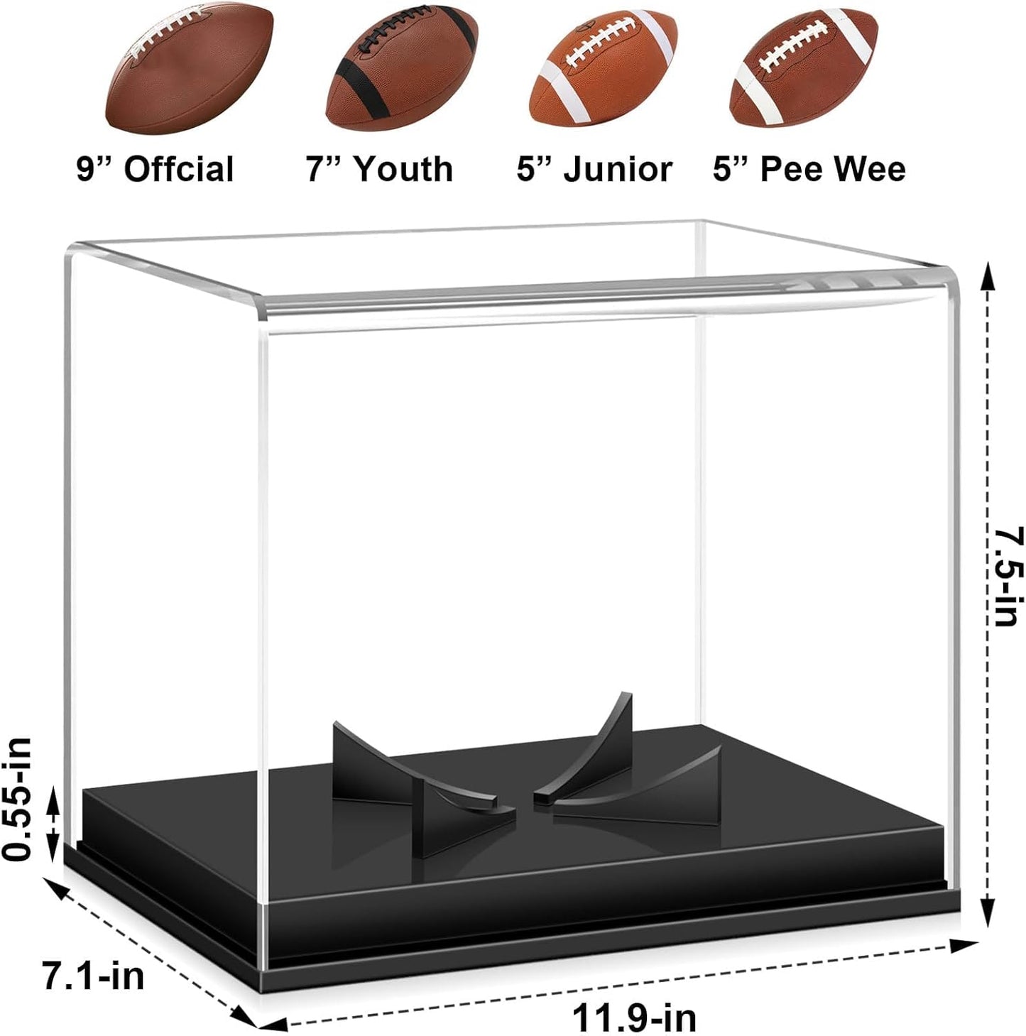 Football Display Case, Acrylic Football Case Display Case Autographed Football Holder, No Assembly Required Football Display Box with Removable Built-In Football Display Stand