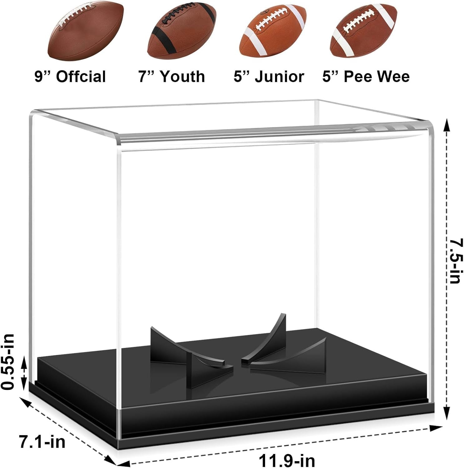 Football Display Case, Acrylic Football Case Display Case Autographed Football Holder, No Assembly Required Football Display Box with Removable Built-In Football Display Stand